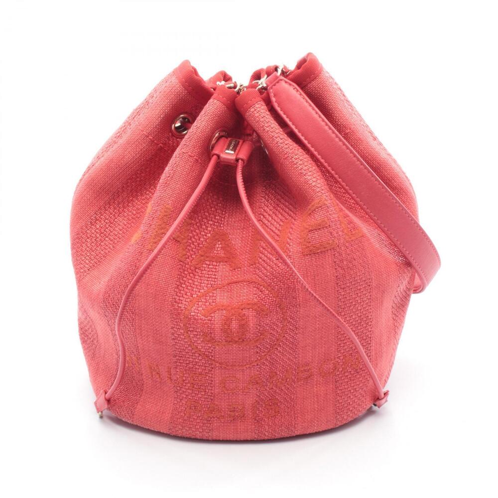 Chanel Deauville Shoulder Bag Leather Straw Tan Red